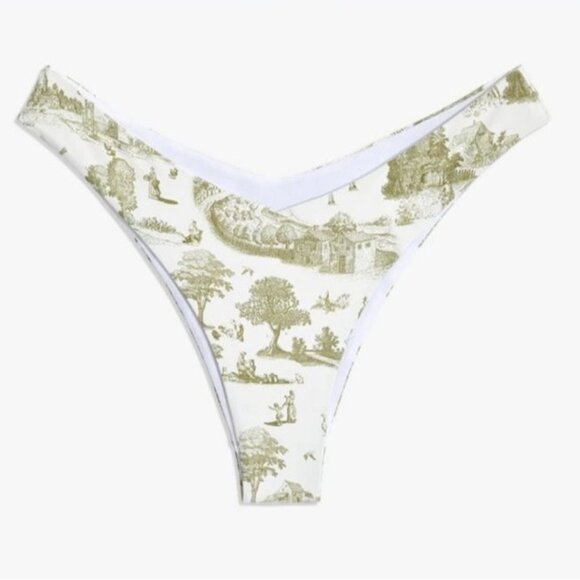 NEW WeWoreWhat Delilah Vintage Toile‎ Print Scoop Bikini Swim Bottom in Sage, L - Picture 3 of 13